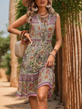 Printed Tie Neck Sleeveless Dress - Taboochic